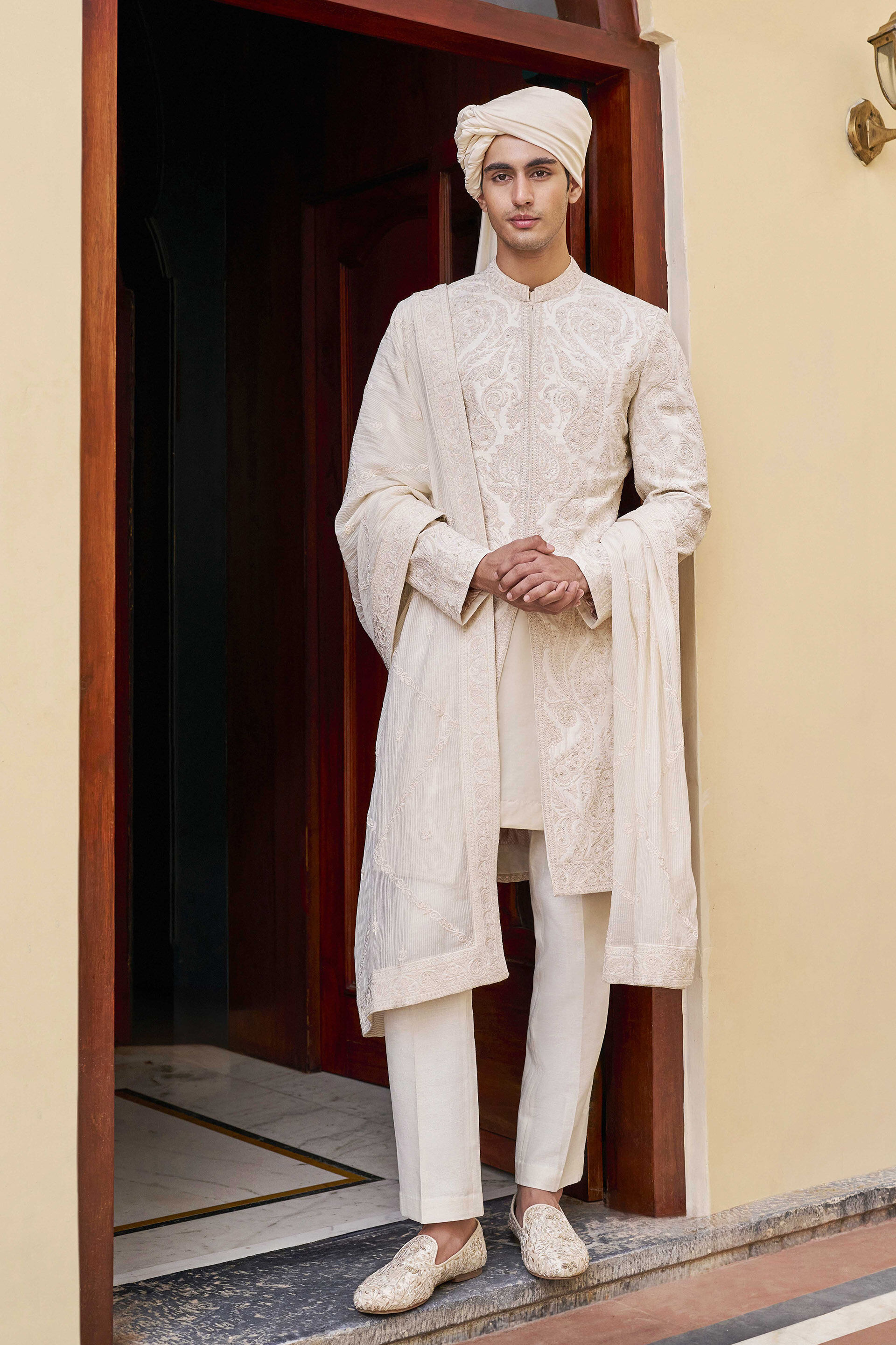 Testament Embroidered Cord Mul Dupatta - Off White